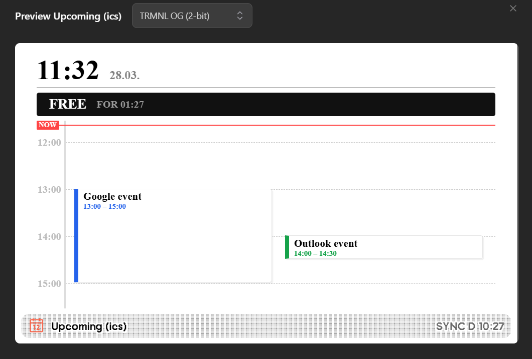 Upcoming ICS Calendar Screenshot