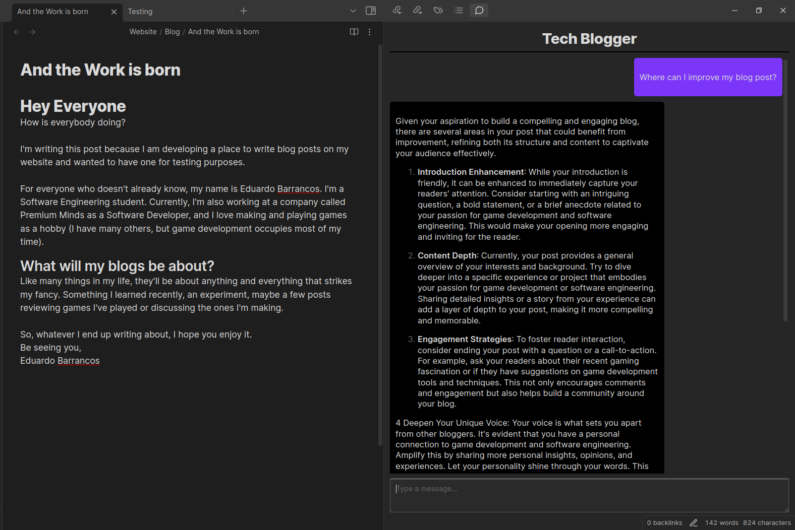 Talking With Text Blogger Persona