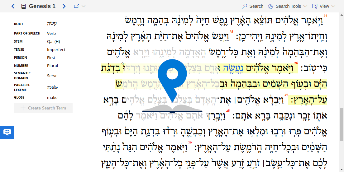 Parabible screenshot: Hebrew Genesis 1 morphology
