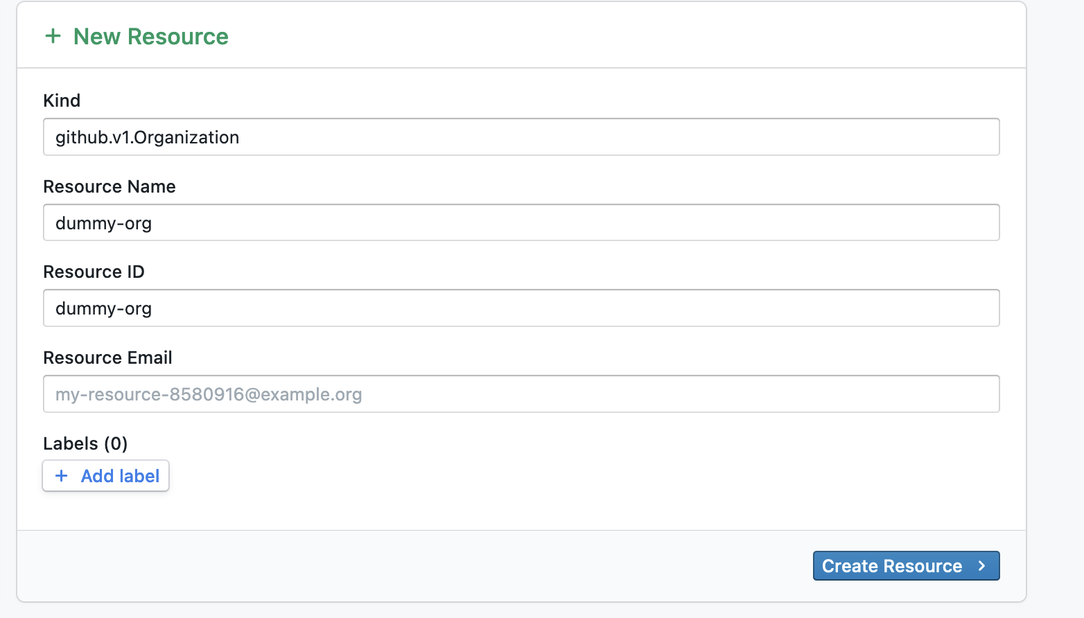 A picture showing a dummy organization resource in the Indent admin panel