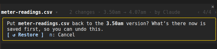The restore question with Restore and Cancel