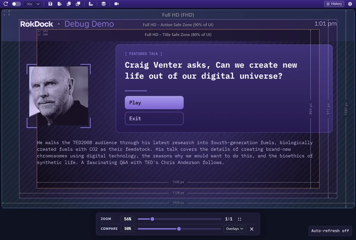 Screenshot Viewer with a safe-zone overlay