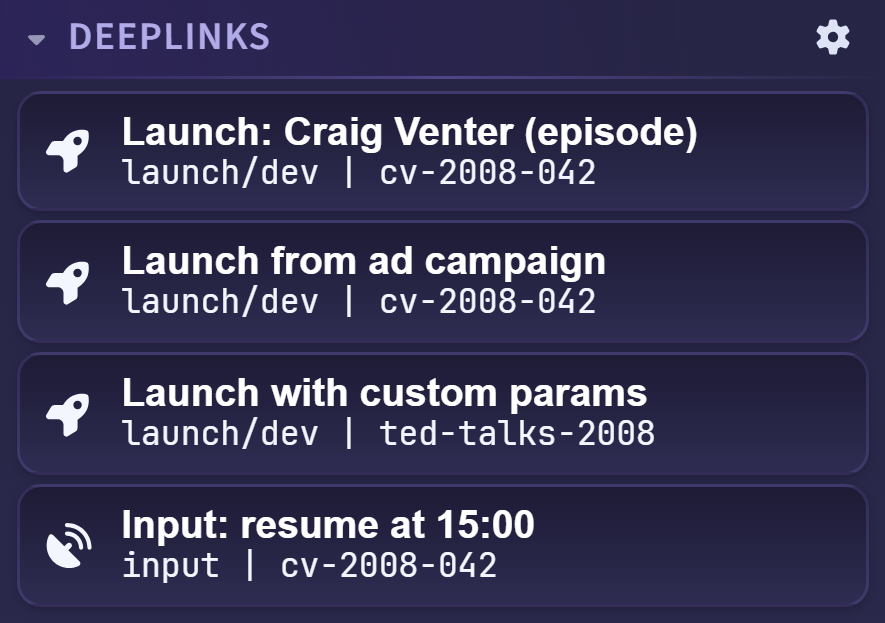 Saved deeplink presets