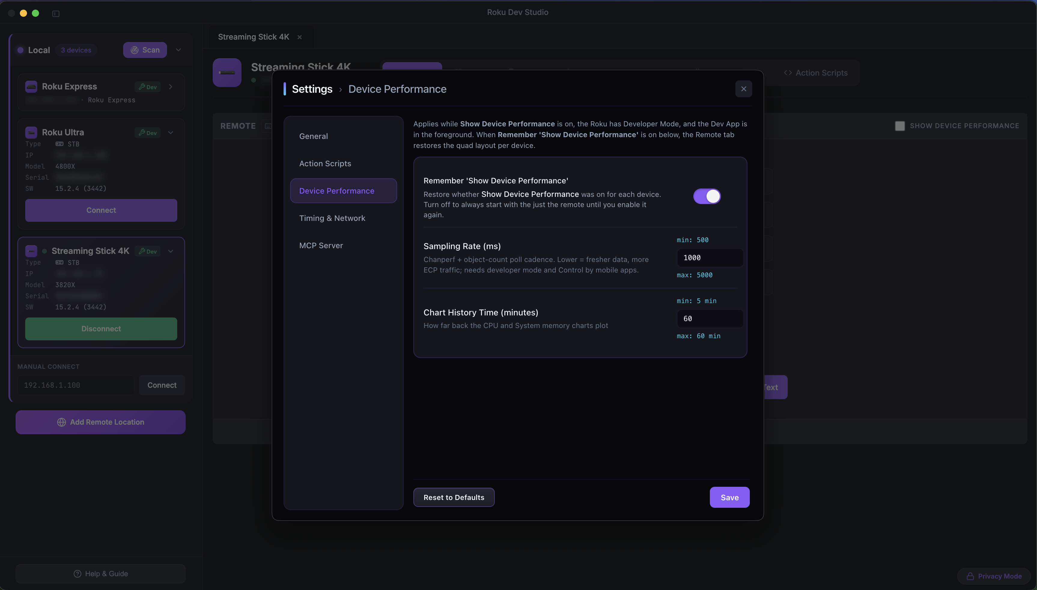 Settings → Device Performance