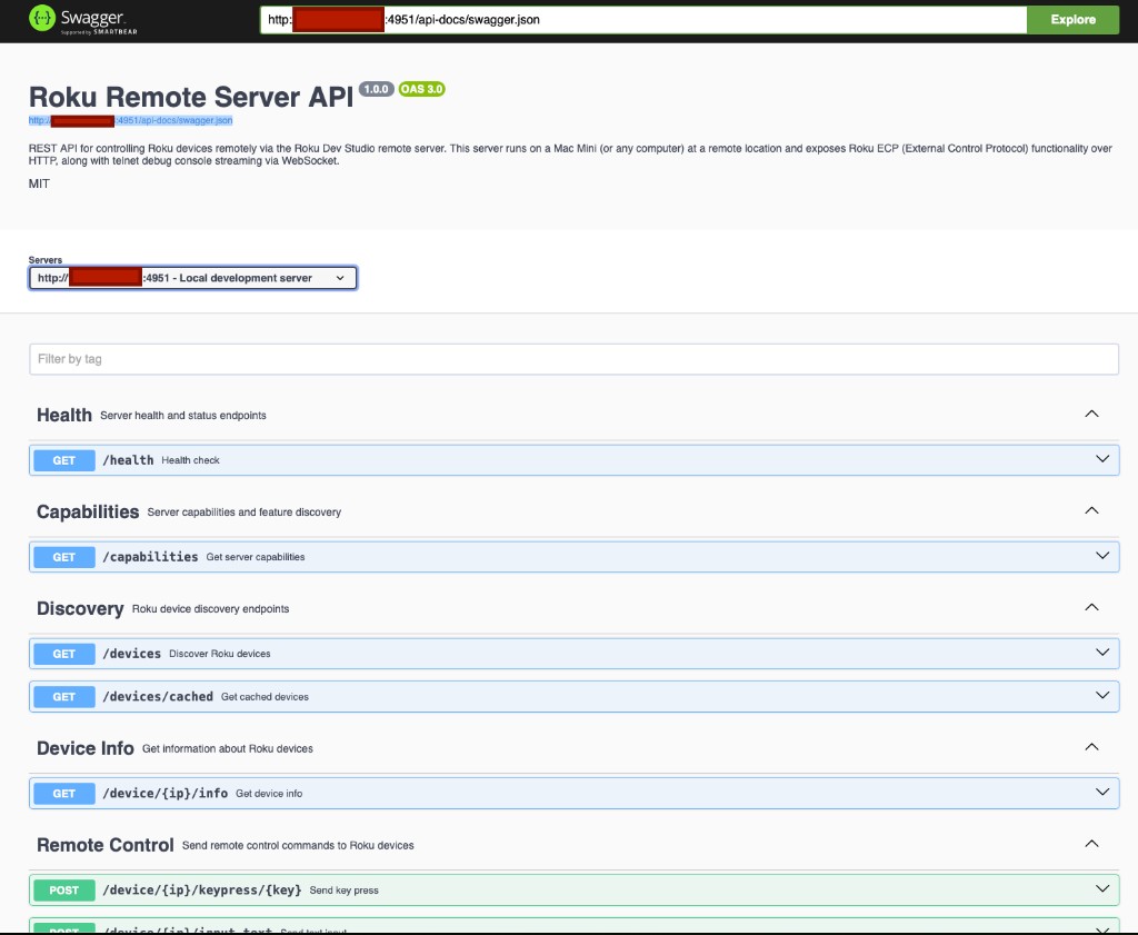 Swagger UI at /api-docs