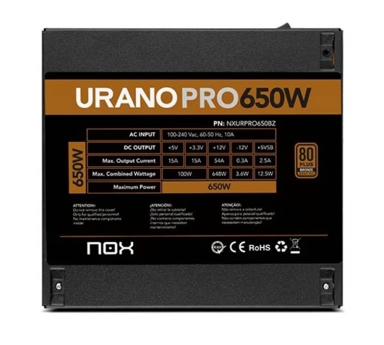 NOX  Fuente ATX Urano PRO 650W Bronze
