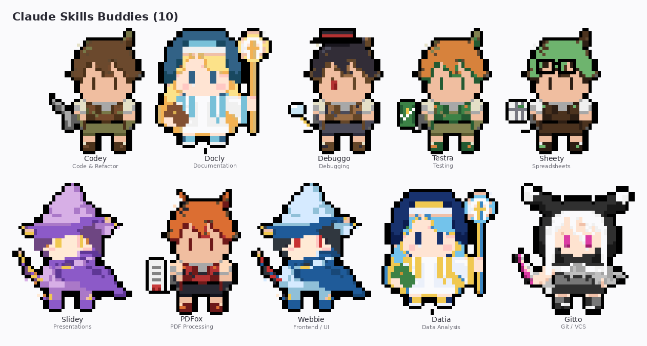 Buddy lineup — your usage pattern decides which of 10 RPG classes your buddy becomes