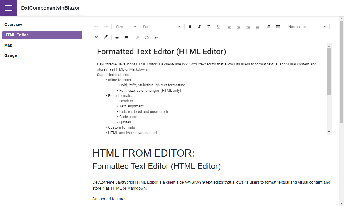 HTML Editor in DevExpress Blazor App