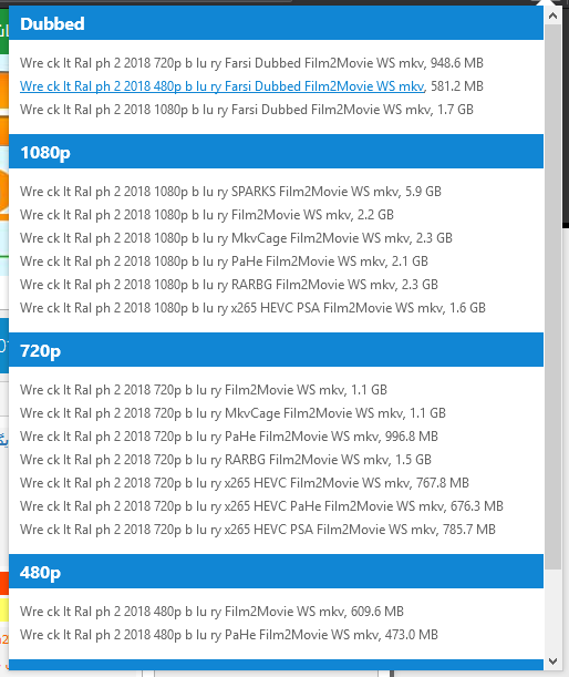 Movie Links with file size