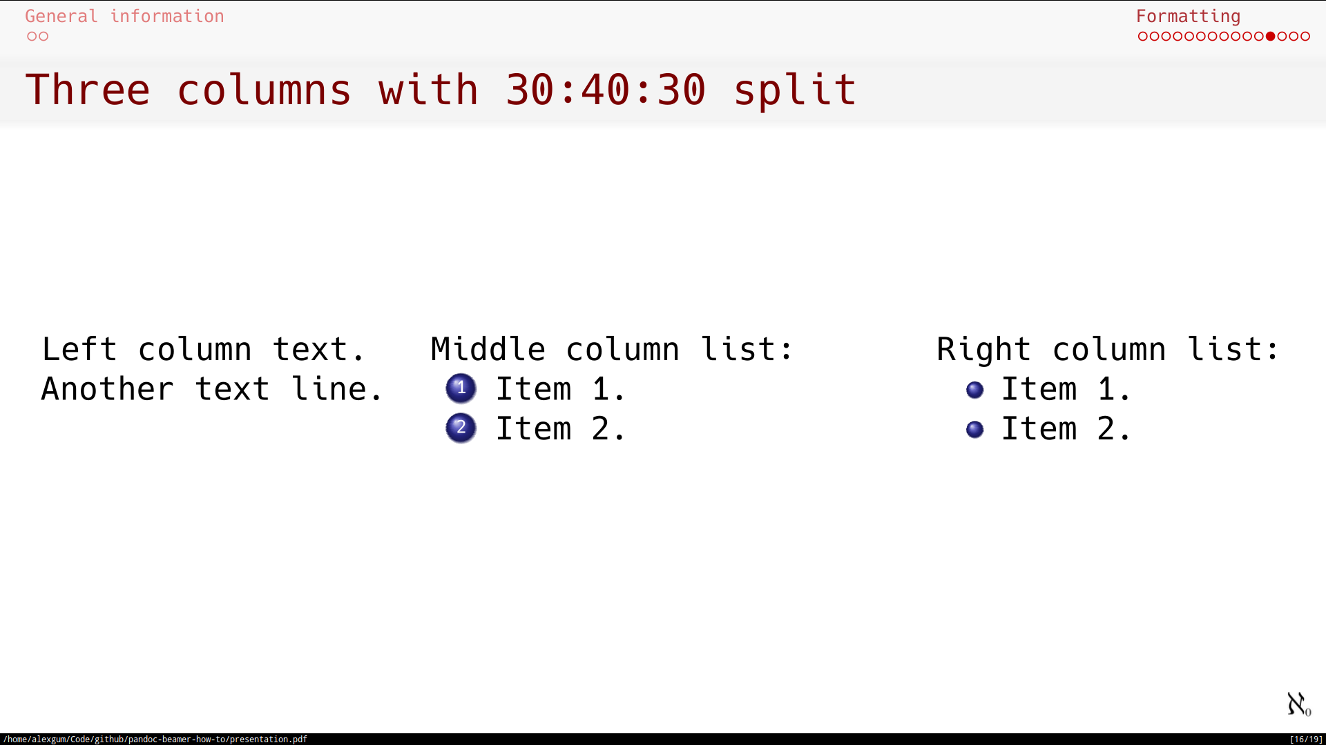 Three columns with 30:40:40 split