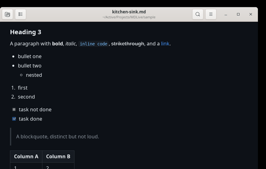 MDLive dark theme reading view