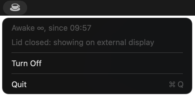 SuperCaffeinate menu bar menu