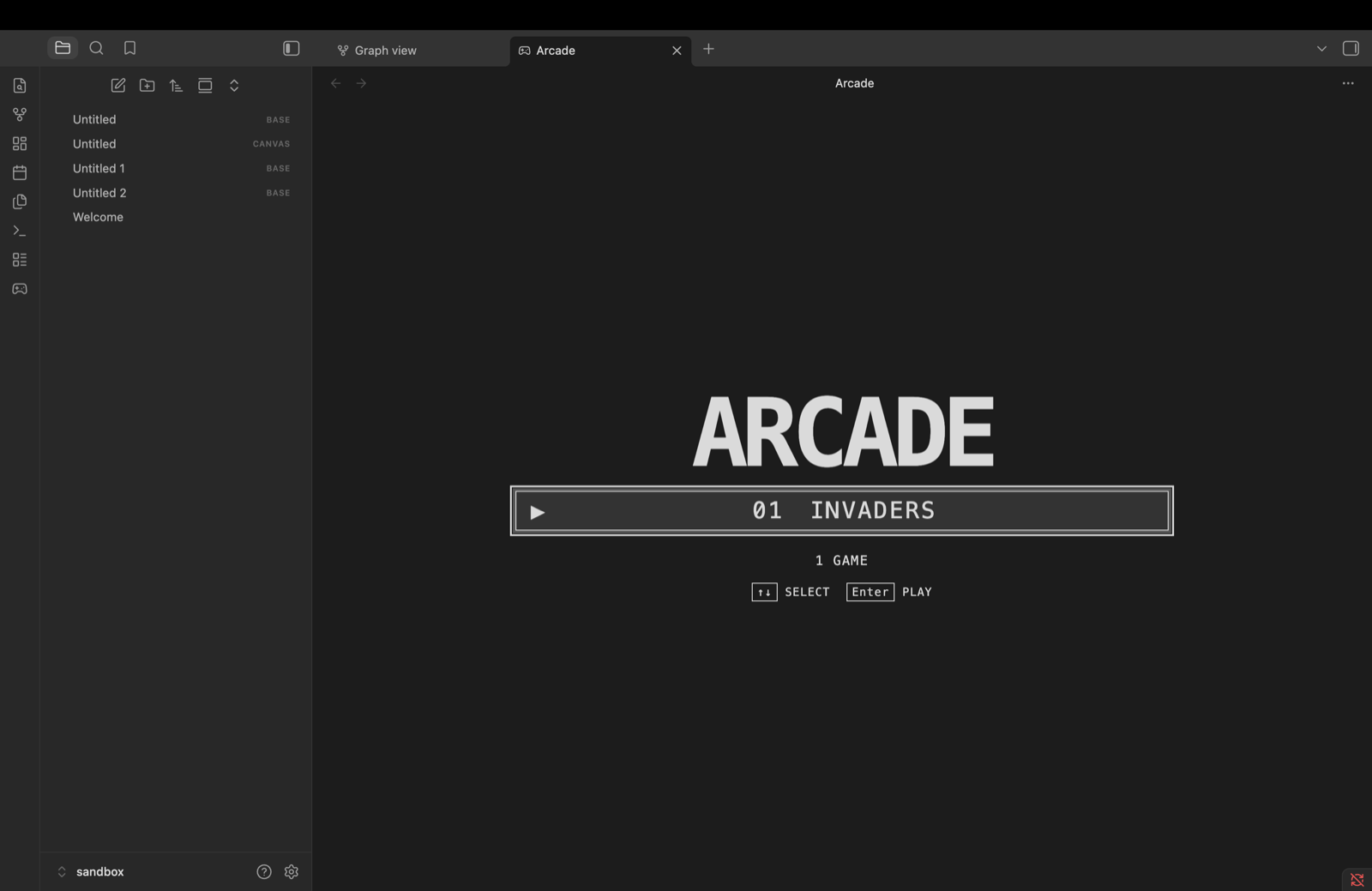 The Arcade game library integrated into the workspace