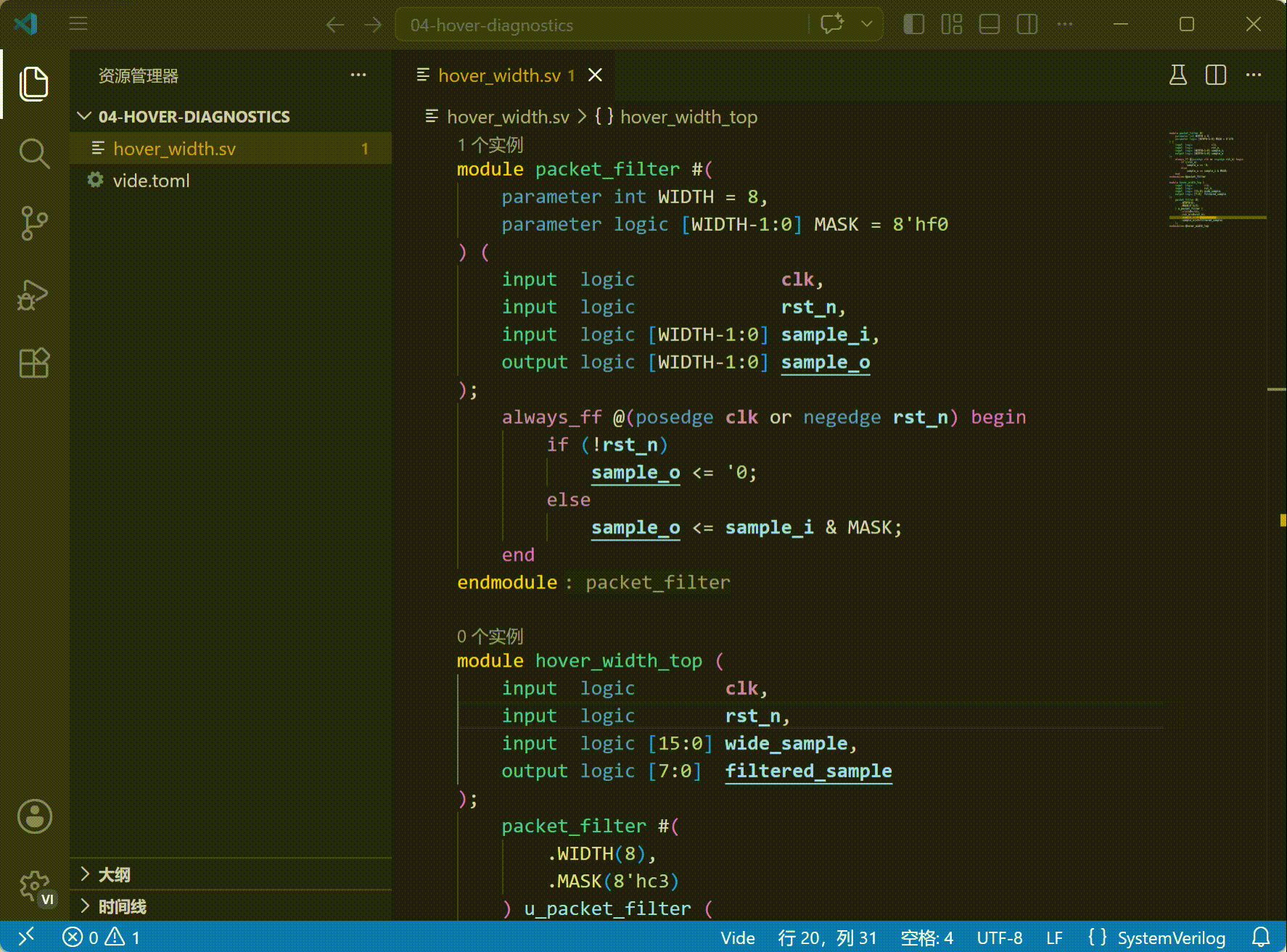Hover and width diagnostics example