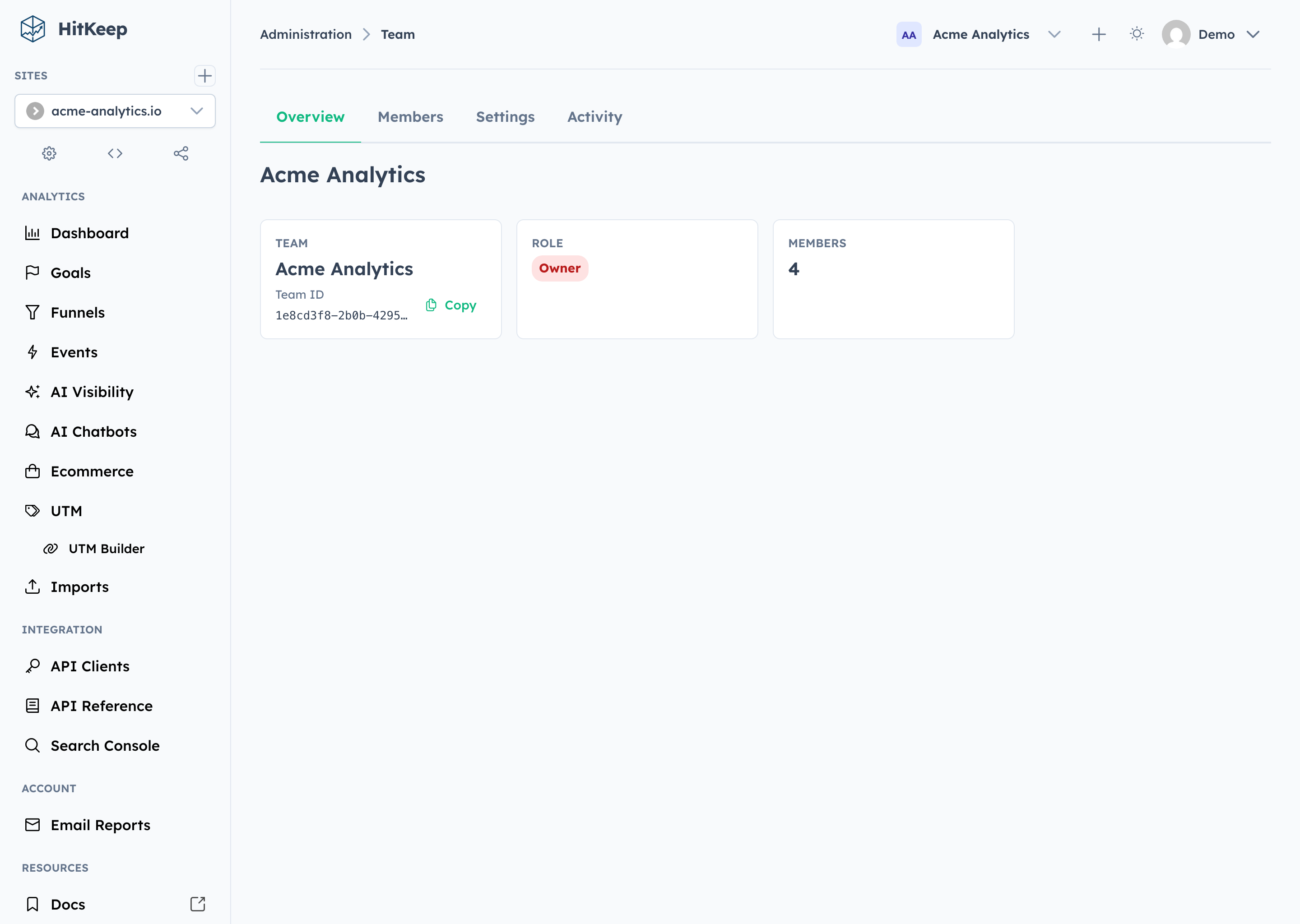 HitKeep team administration overview