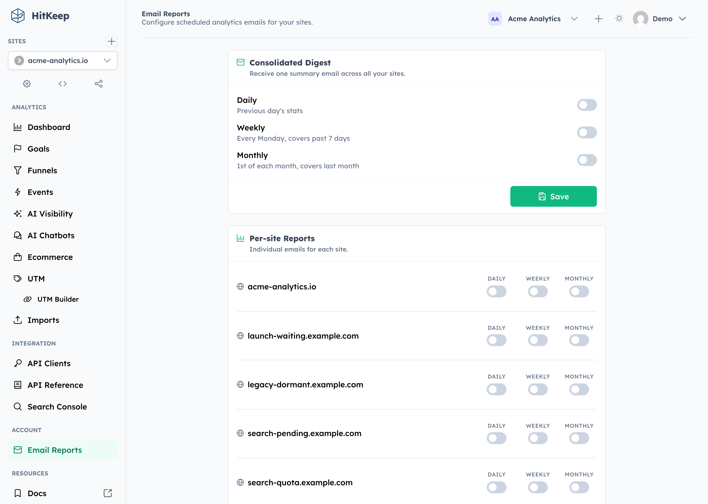 HitKeep scheduled email reports