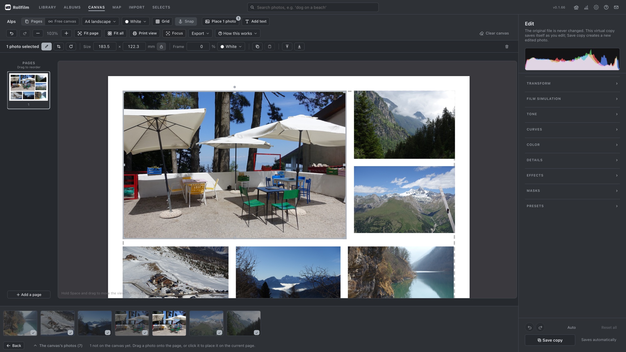 Canvas with the photo editor docked beside the page