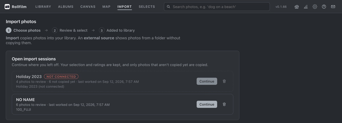 Open import sessions
