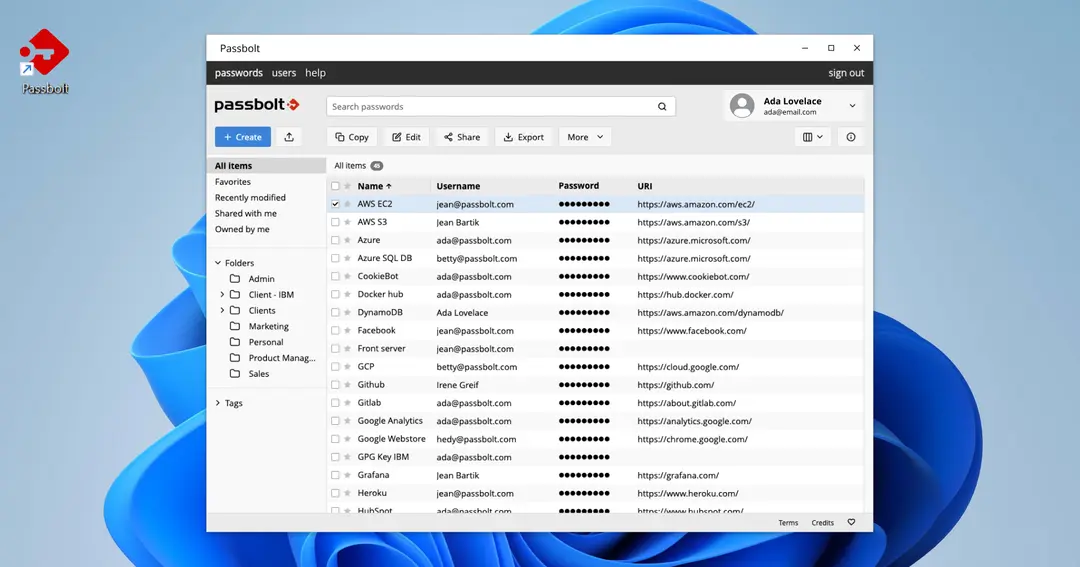 Passbolt on the Windows app