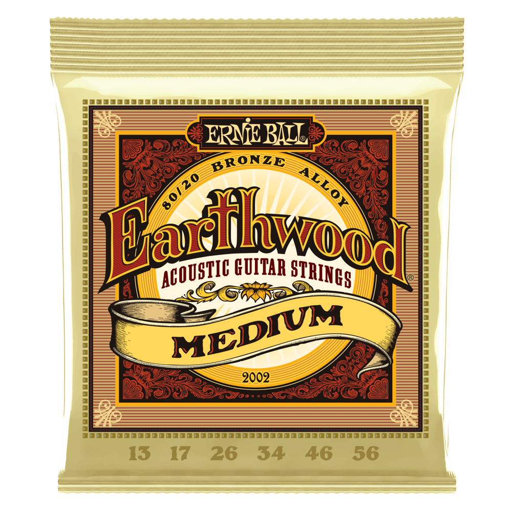 Image of the Ernie Ball Earthwood Medium acoustic guitar string package, photo by Ernie Ball