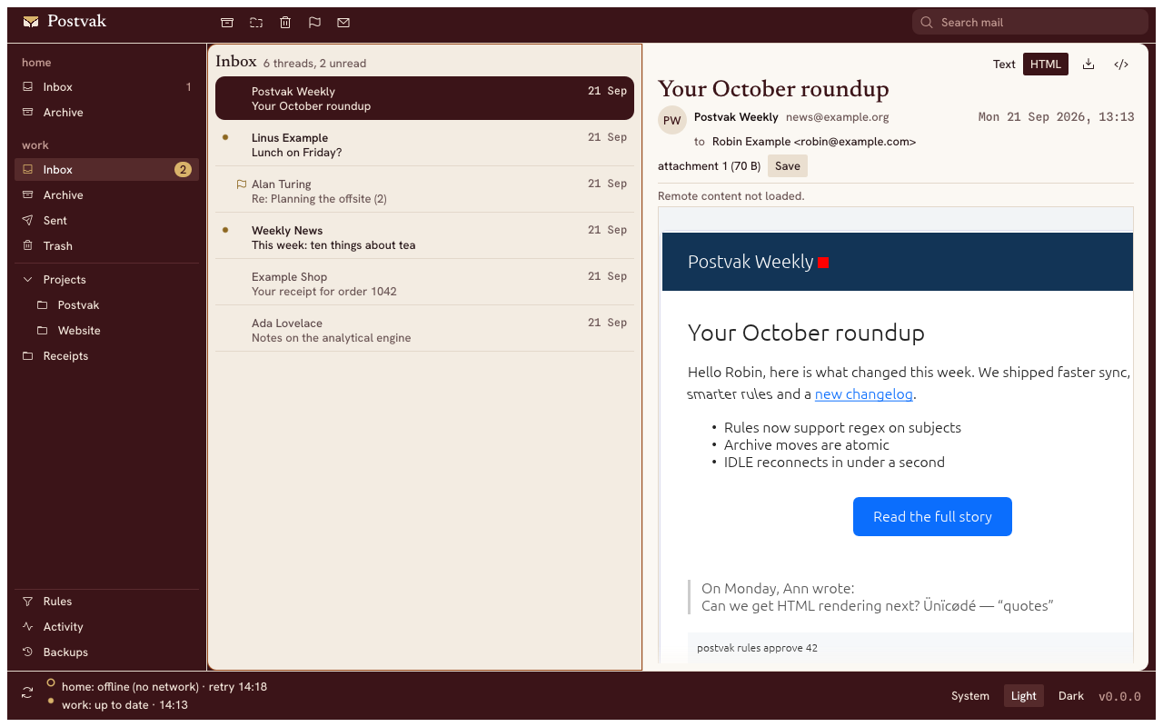 An HTML message rendered in the reader