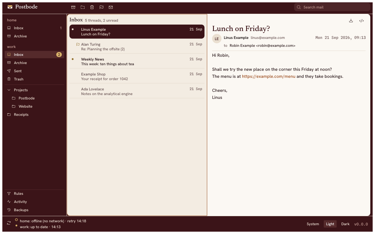 The Postbode mail window