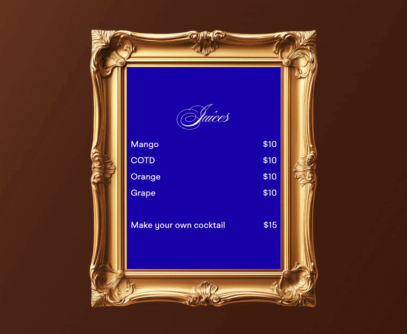1015 menu displayed inside a vintage frame