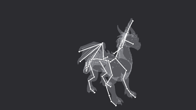 The dragon as a faint x-ray with its white skeleton inside.