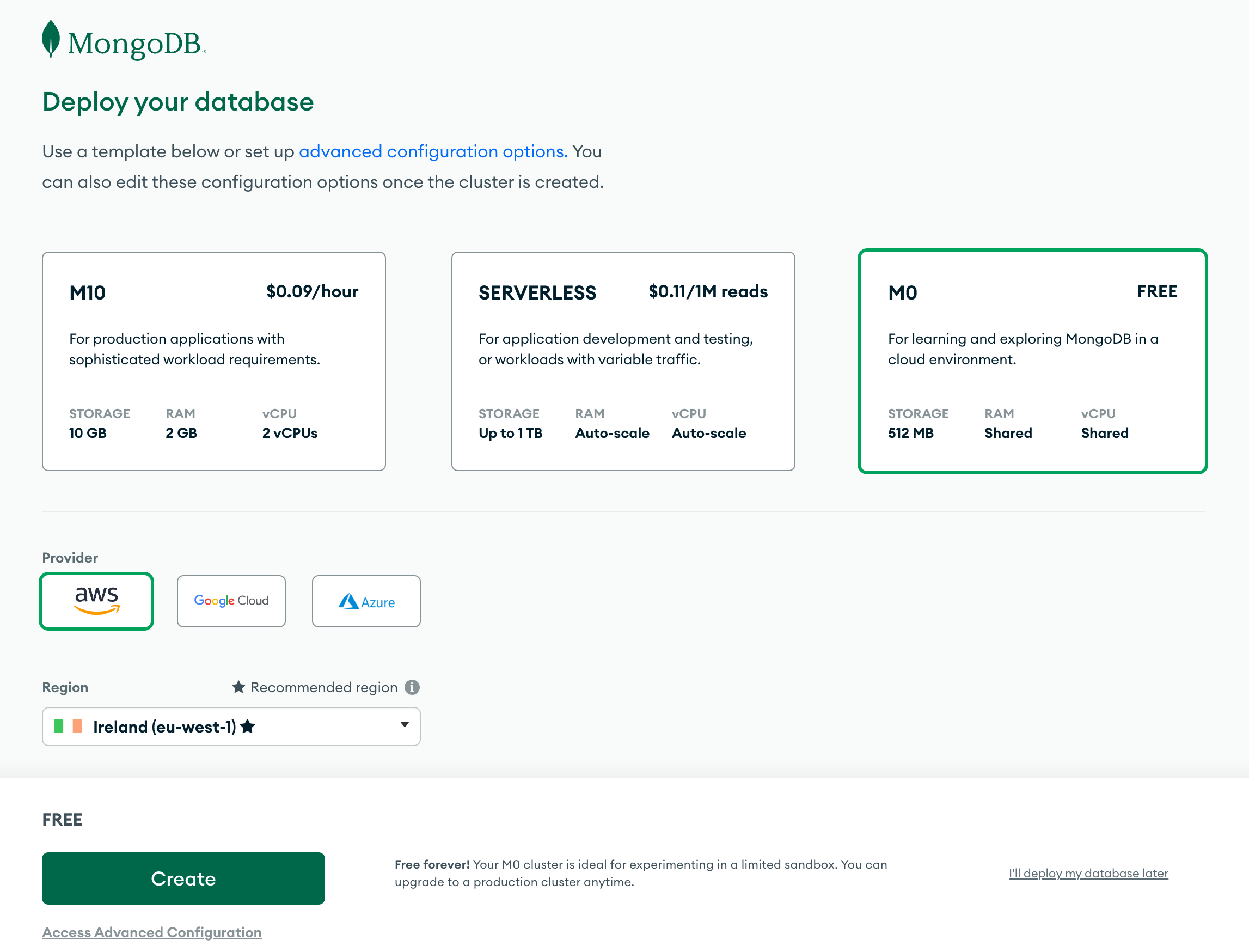 Mongodb select free option