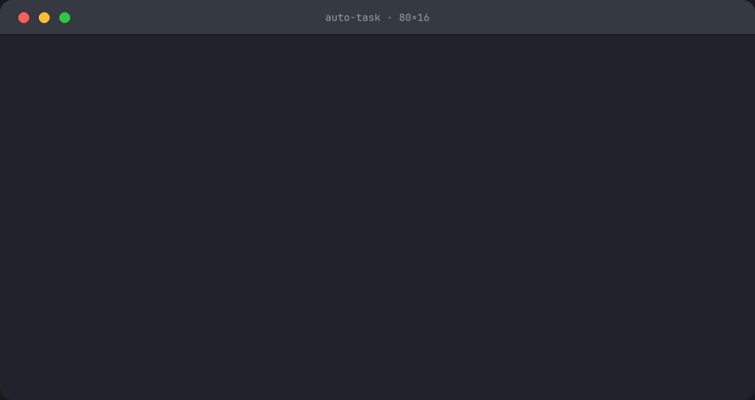 auto-task demo: a one-line request becomes a task, then runs through the pipeline unattended and reports back for signoff