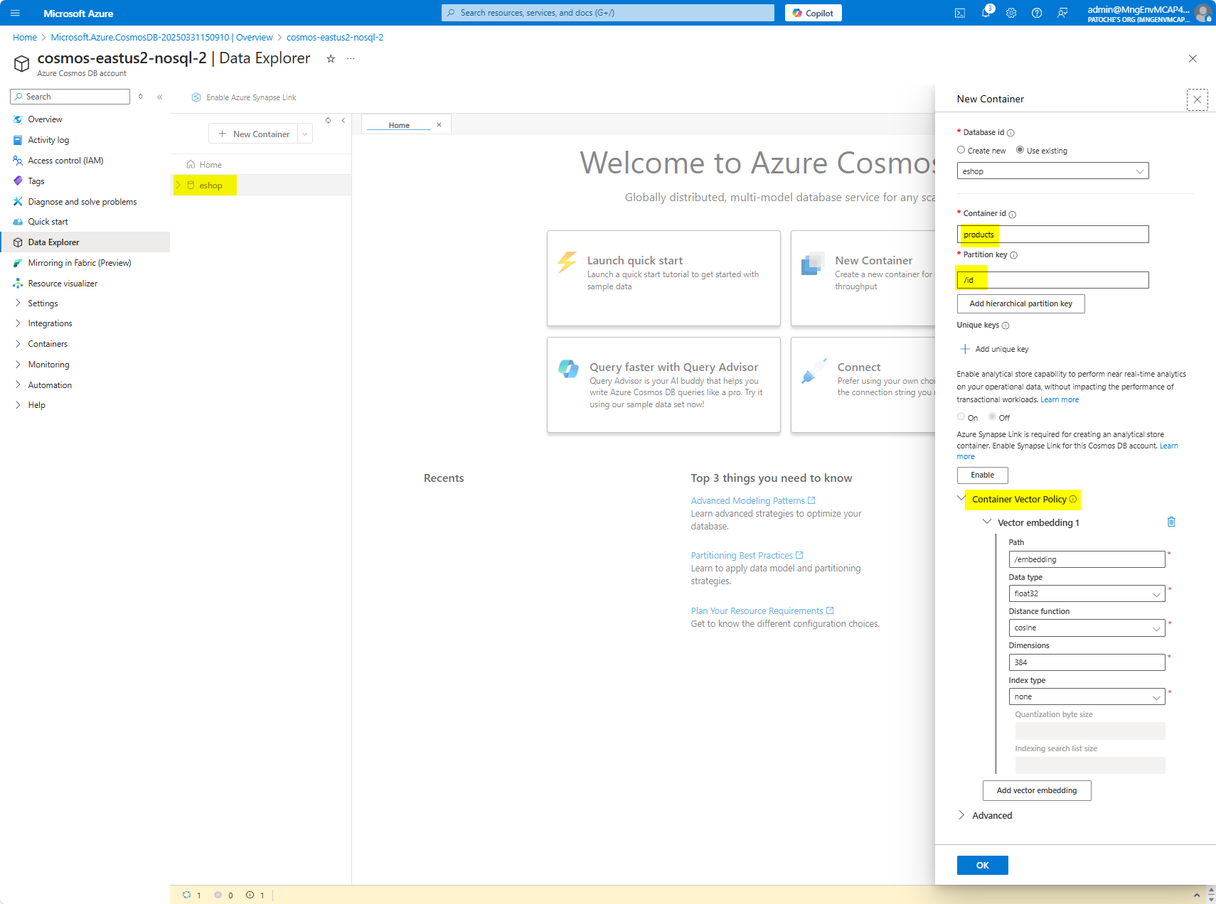 Cosmos DB - Create database