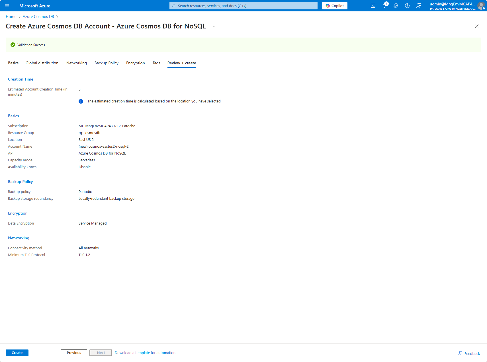 Cosmos DB - Validation