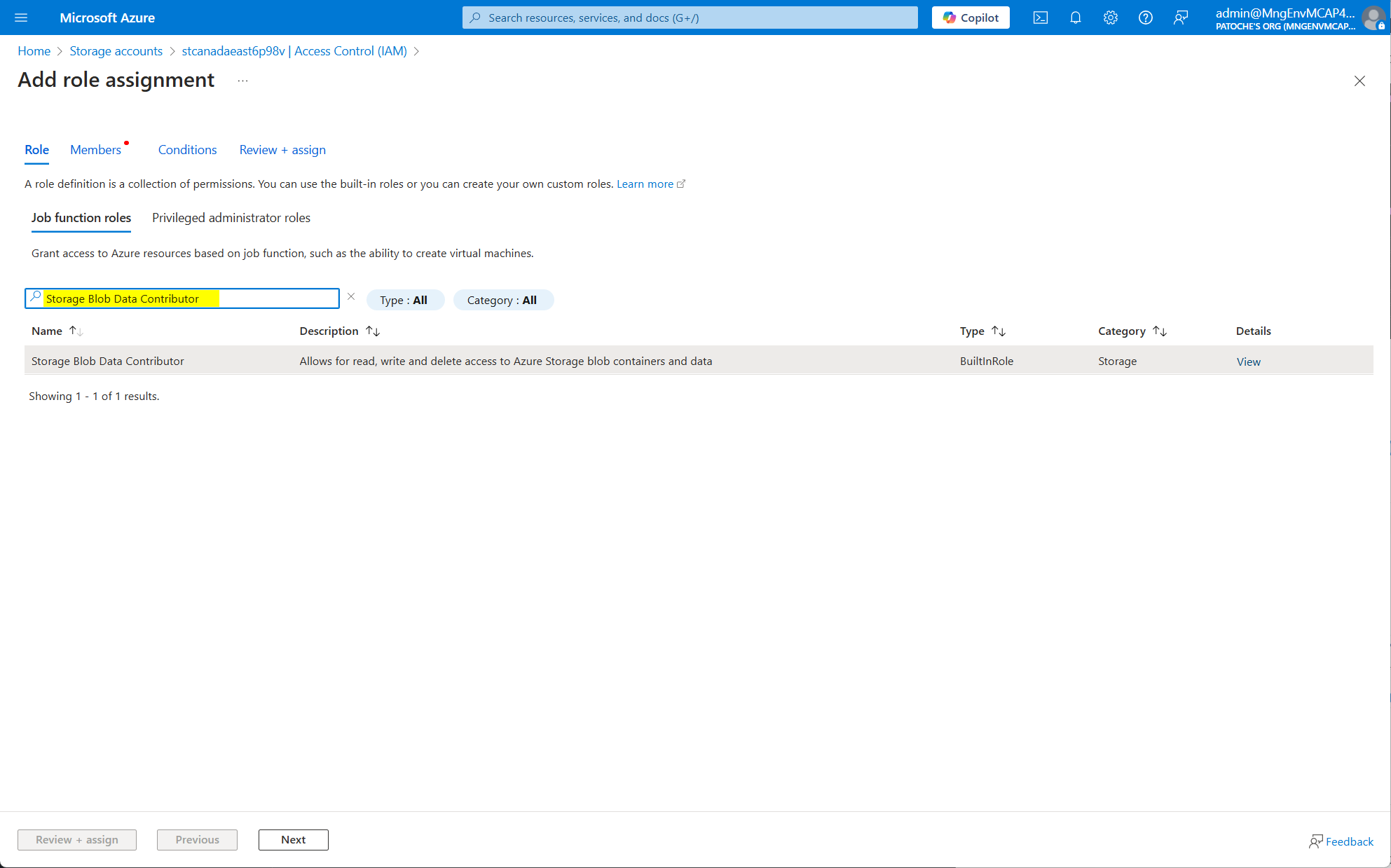 Storage - Blob Data contributor
