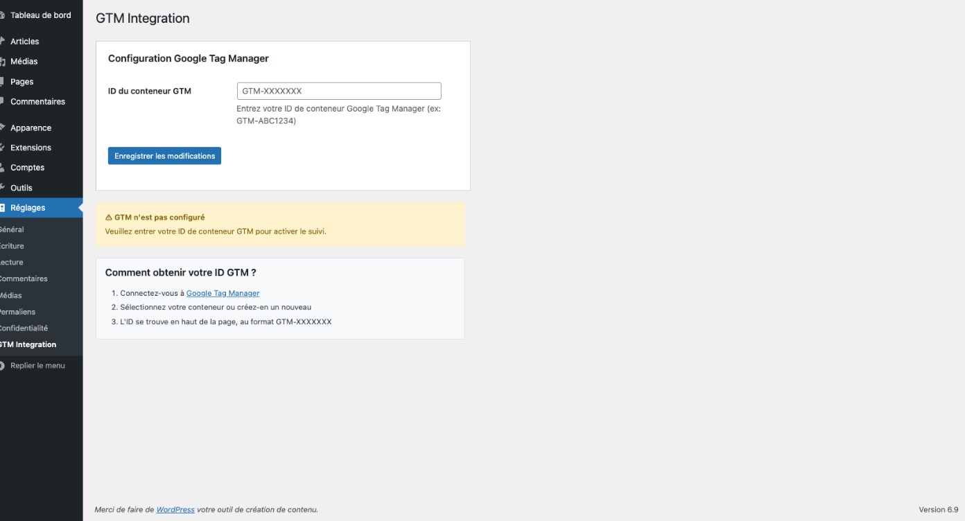 GTM Integration Settings