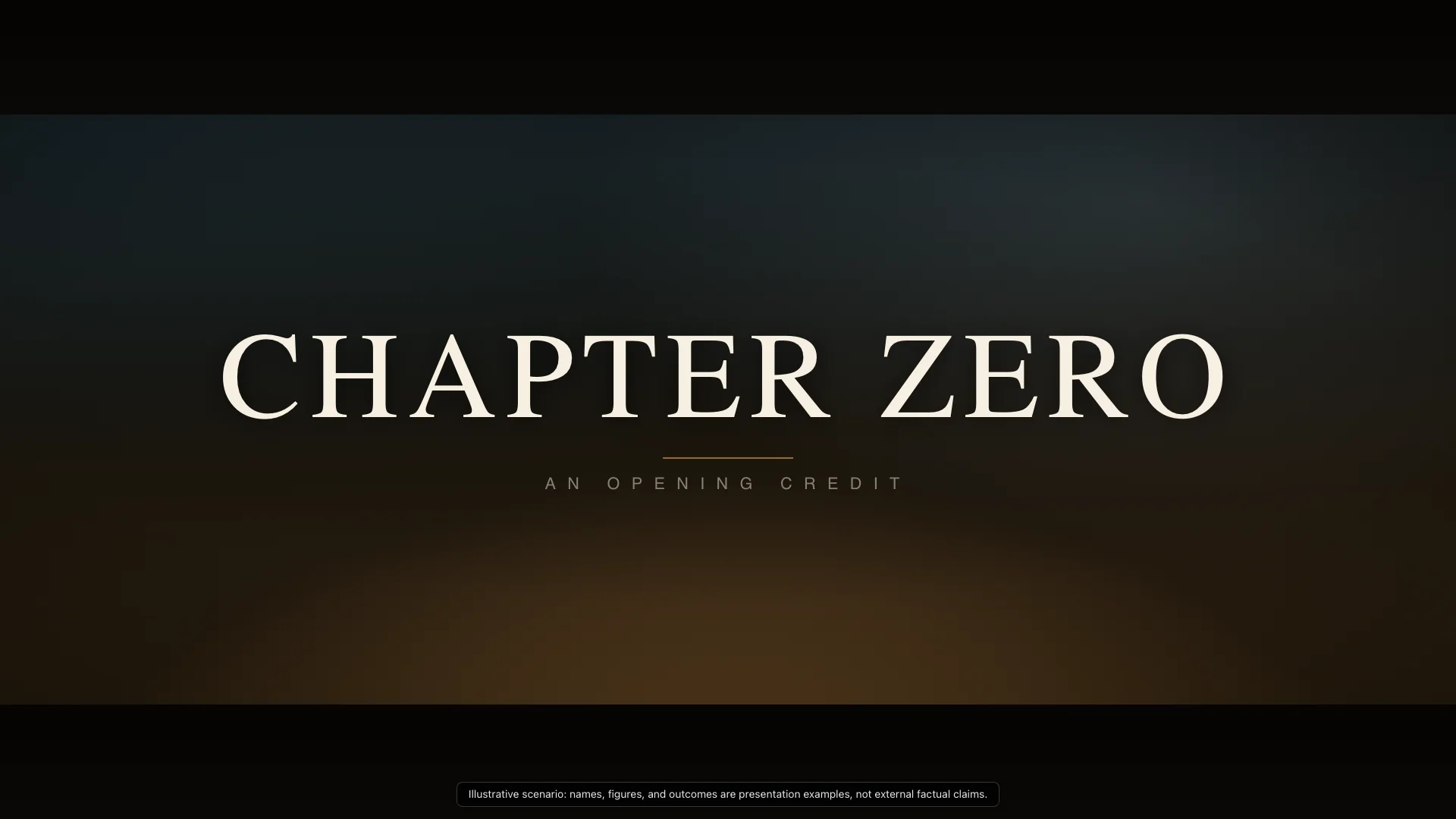 Widescreen Title Card — Claude Opus 4.8 — Chapter Zero — Hero Final Frame