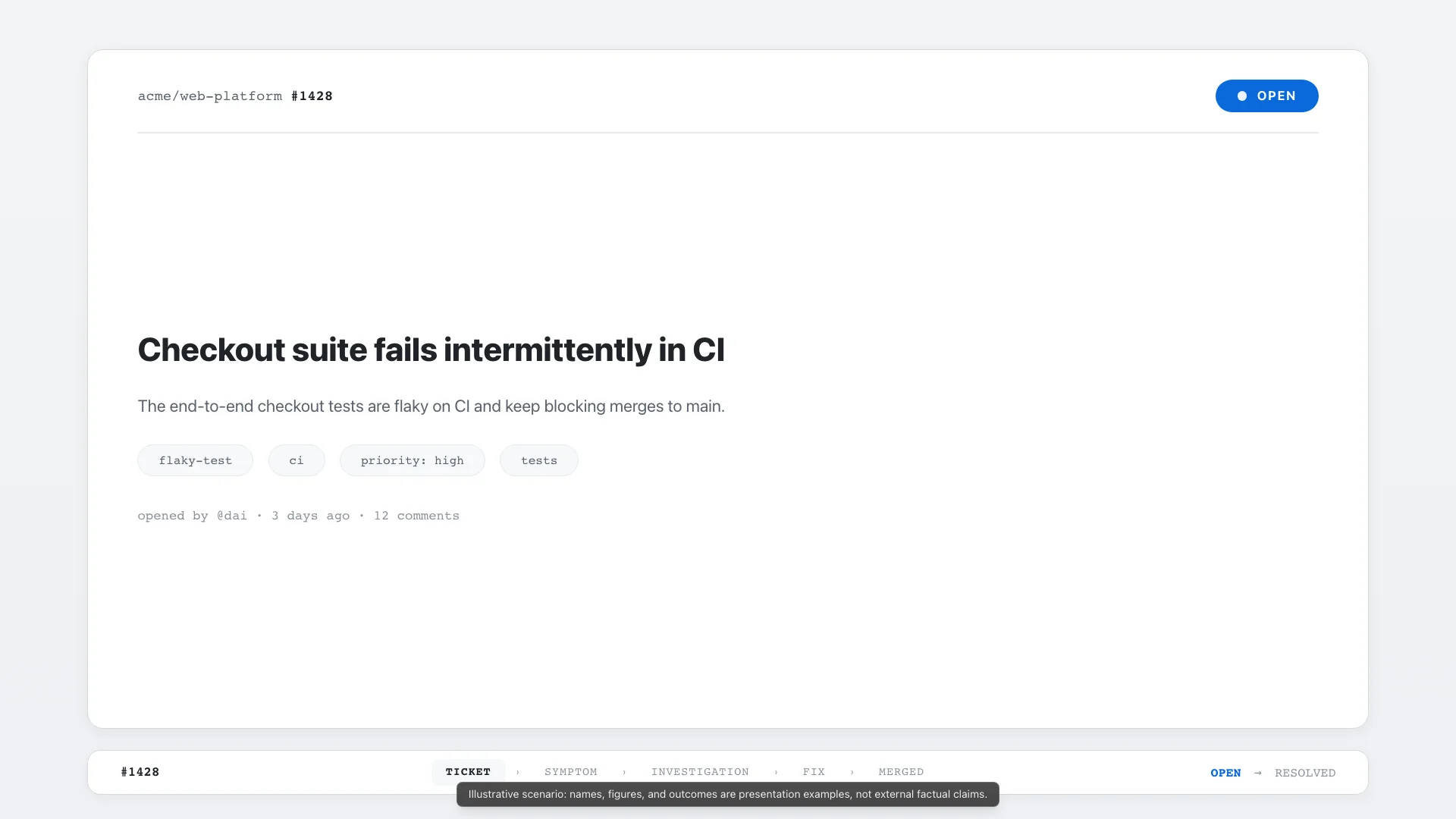 Maintainer Issue Brief — Claude Opus 4.8 — Flaky Test, Root Cause — Hero Final Frame