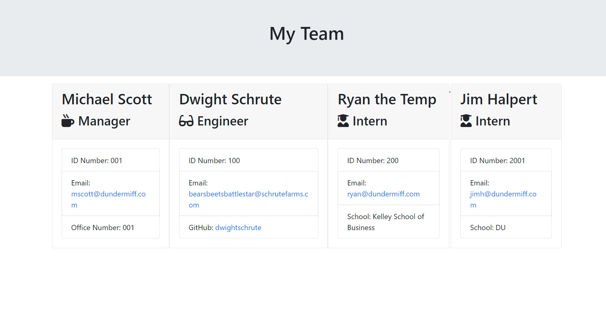 Screenshot of Generated Team Profile