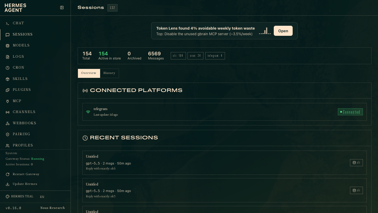 Entry card on the Sessions page