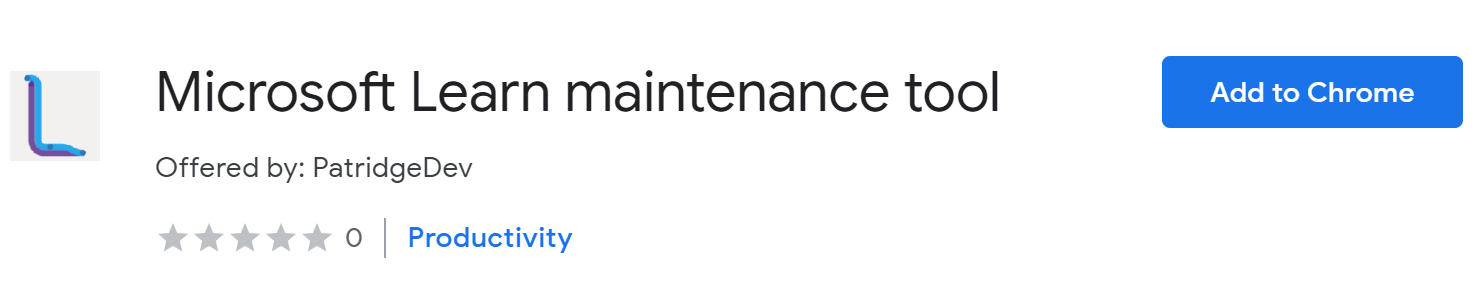 Screenshot of Microsoft Learn maintenance tool Chrome extension page