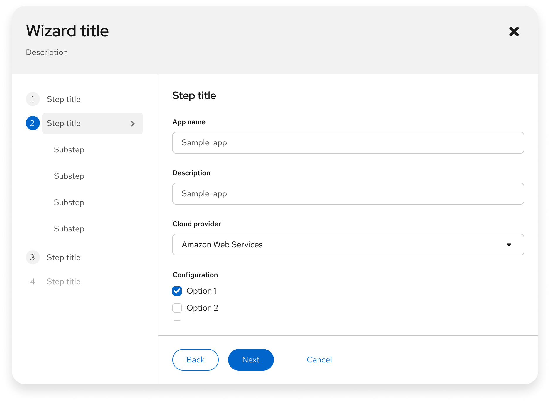 Example of buttons in a wizard