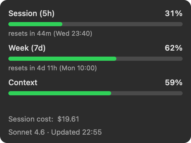 Headroom's dropdown — the app's own rendering with real data
