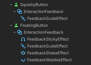 Scene tree with InteractionFeedback and effect nodes