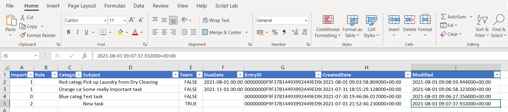 Excel Tasks Screenshot