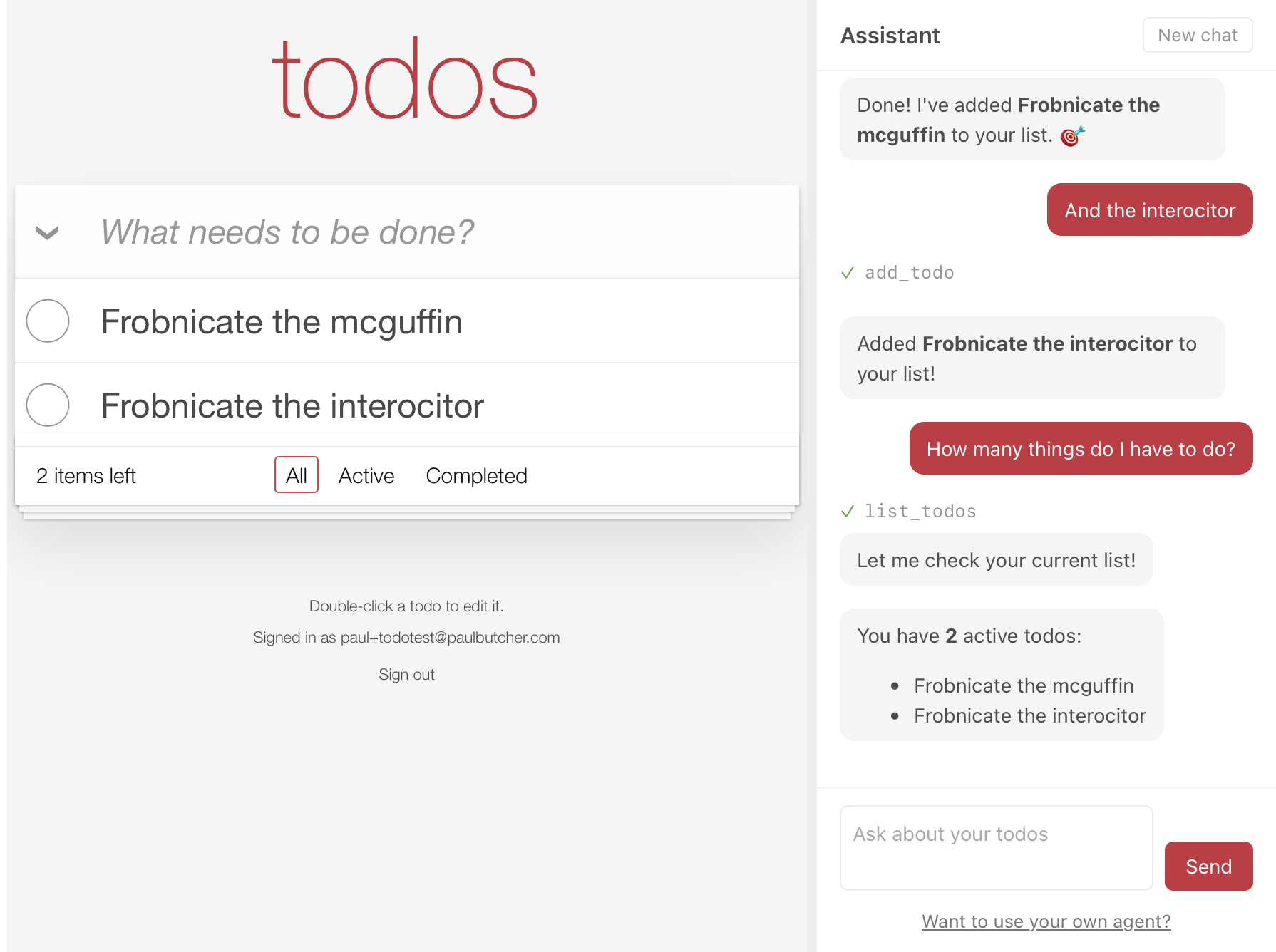 The todo list with the assistant panel beside it