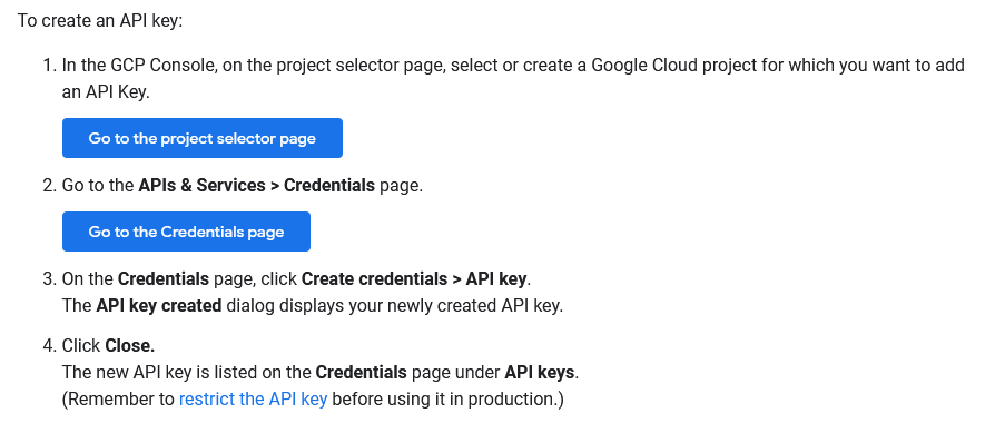 Google get an API key
