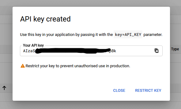 Create new API Key