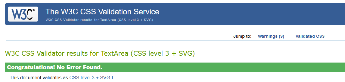 W3C Validation output for CSS page