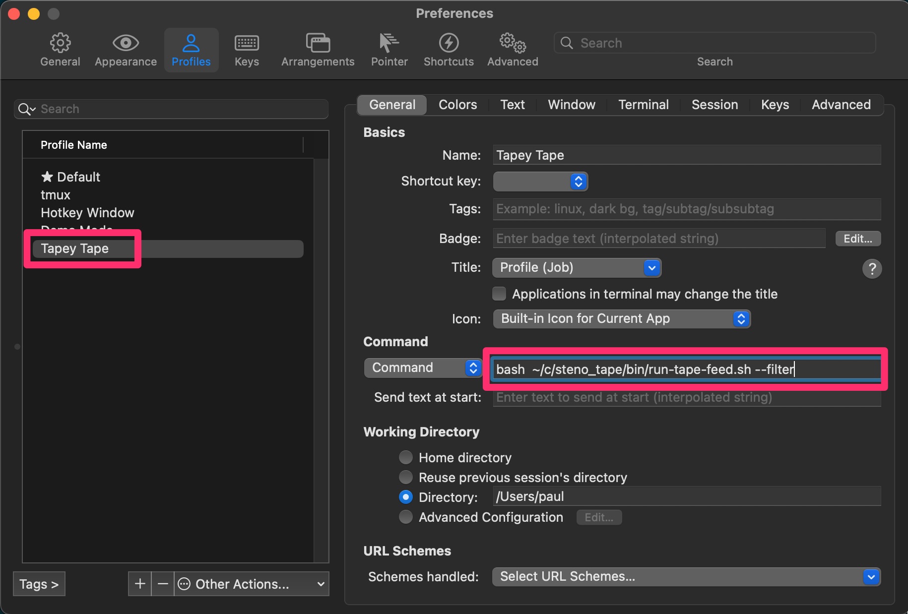 iTerm2 Tapey Tape profile