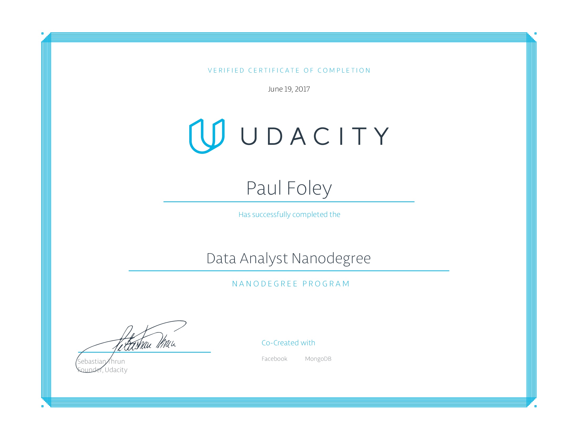 Udacity Nanodegree Certificate Data Analyst