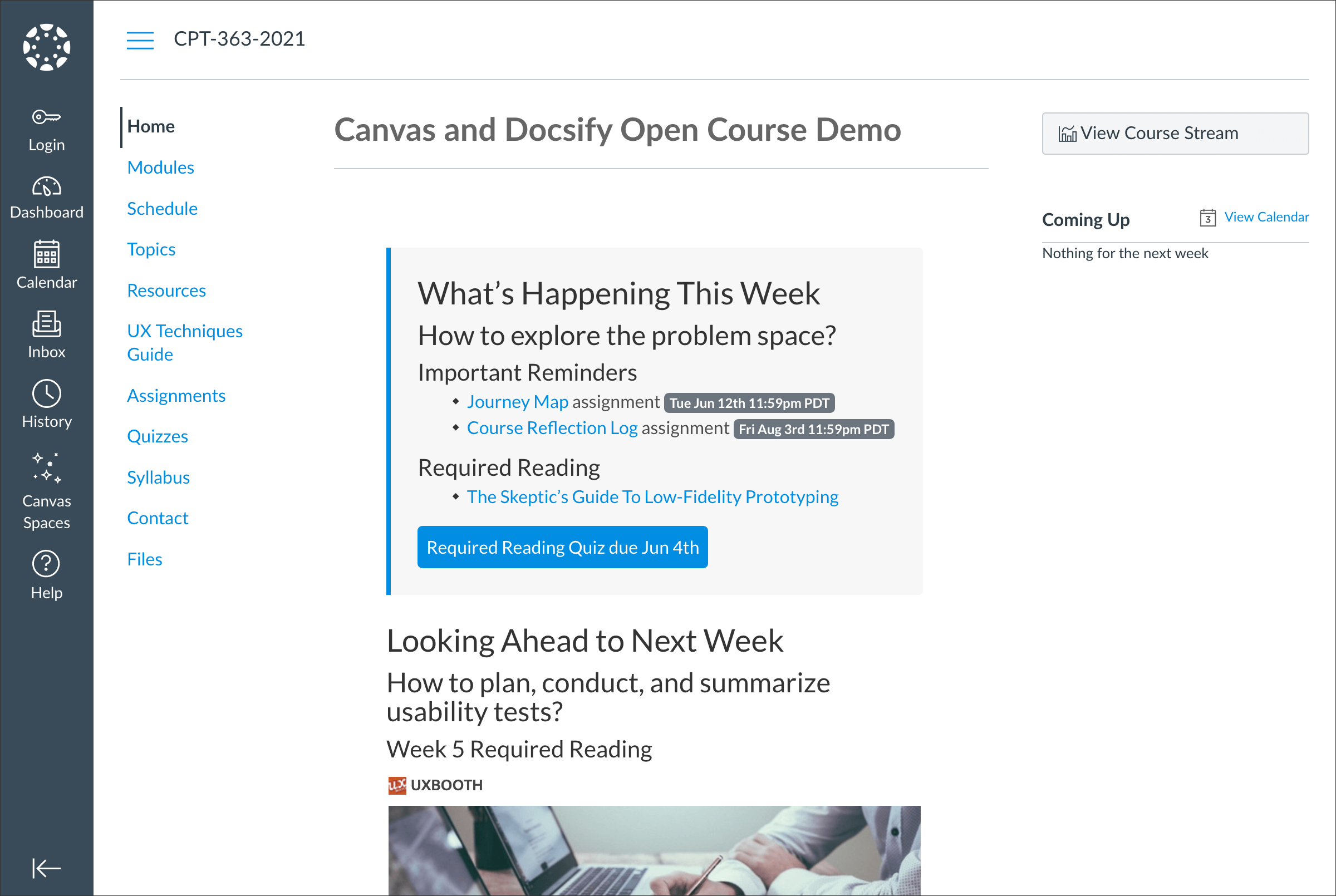  Docsify Open Course Page Embedded into the Canvas LMS